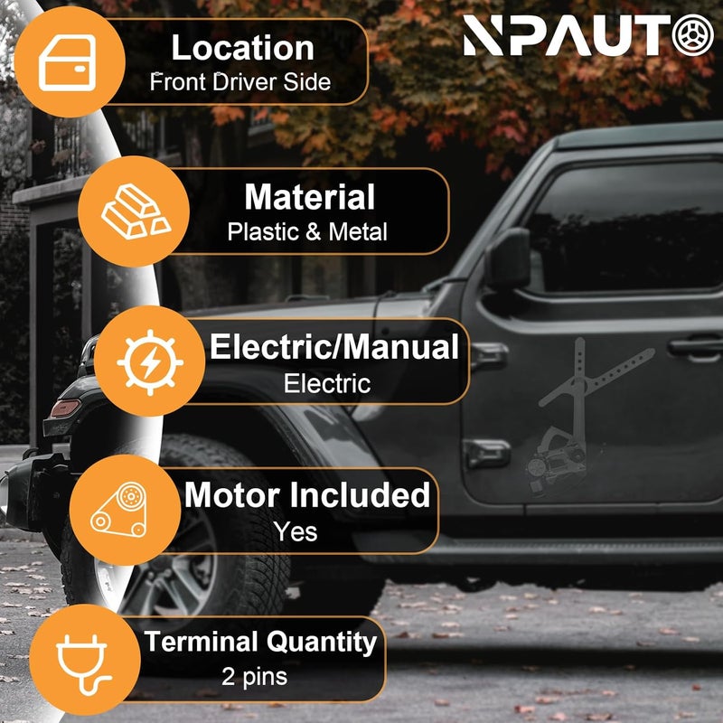 NPAUTO Front Driver Side Power Window Regulator with Motor for Chevy GMC Suburban C1500 C2500 K1500 K2500, Tahoe Blazer Yukon, C3500 K3500 1992 1993 1994 1995 1996 1997 1998 1999 2000 2001 2002, Left - Image 2